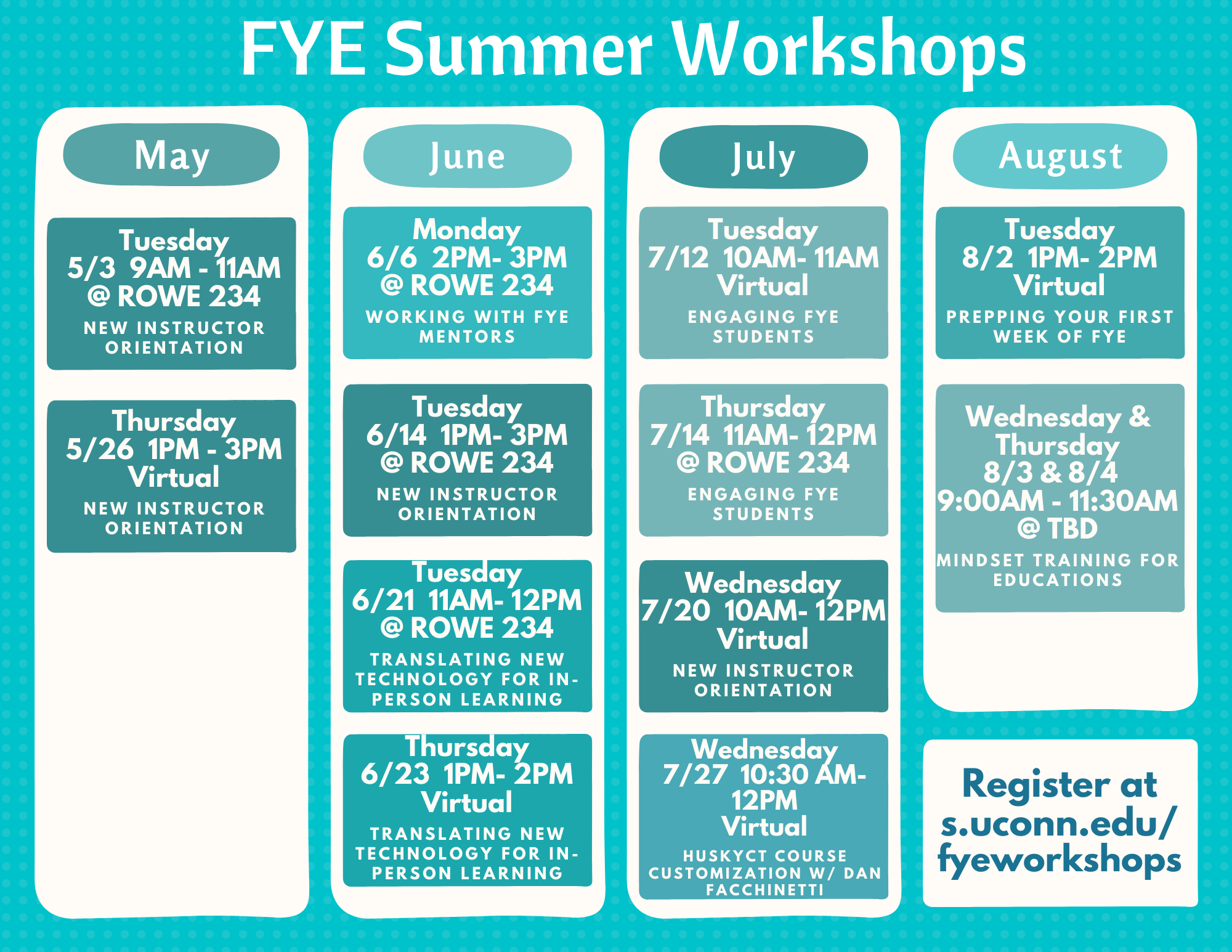 Workshop Calendar Summer 2022